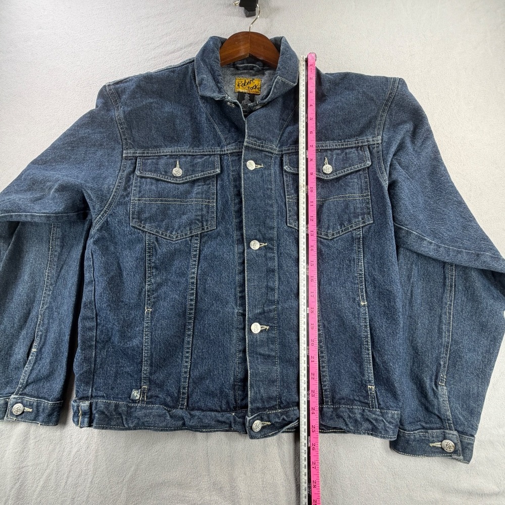 Robert Stock Denim Jacket Mens XL Blue Trucker Boxy 90s Y2K Graphic - Picture 3 of 10